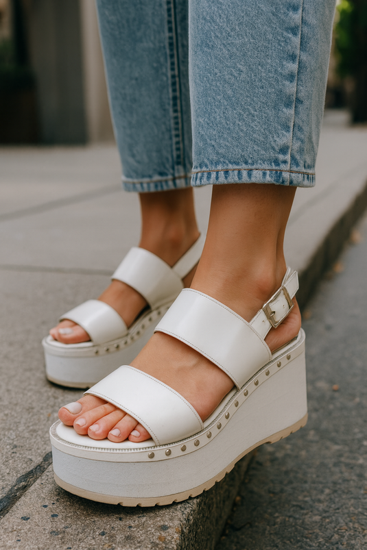 Sandalia plataforma y tachas blanco